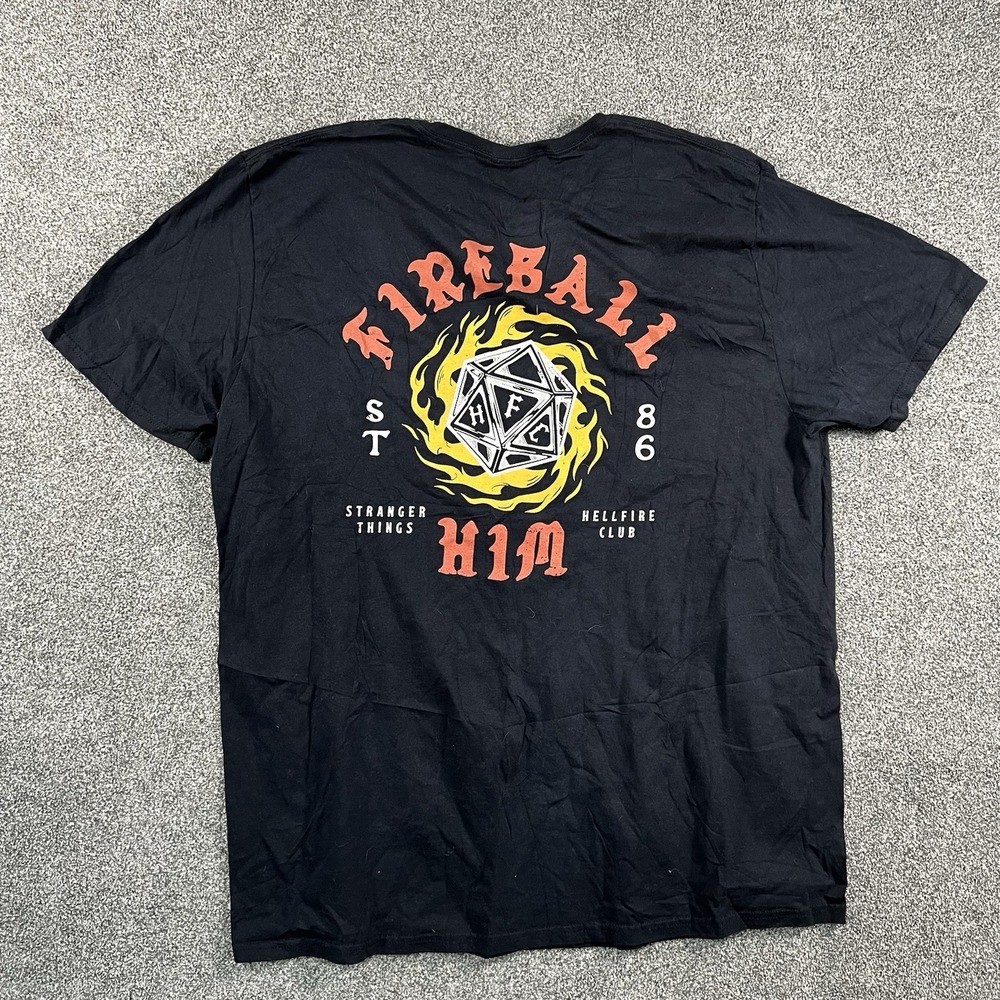 Stranger Things Hellfire Club Fireball Men’s XXL Black Graphic T Shirt Netflix